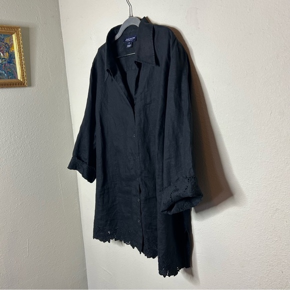 Jones New York Black Linen Button Down Shirt with Eyelet Detail Size 3X - Picture 3 of 6